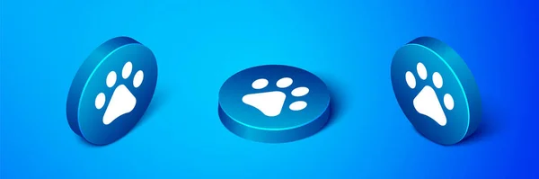 Isometric Paw Print Icon Isolated Blue Background Dog Cat Paw — Stock Vector