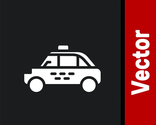 Weißes Taxi Auto Symbol Isoliert Auf Schwarzem Hintergrund Vektor — Stockvektor