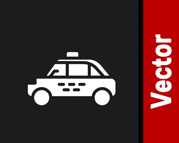 Icono Taxi Blanco Aislado Sobre Fondo Negro Vector — Vector de stock