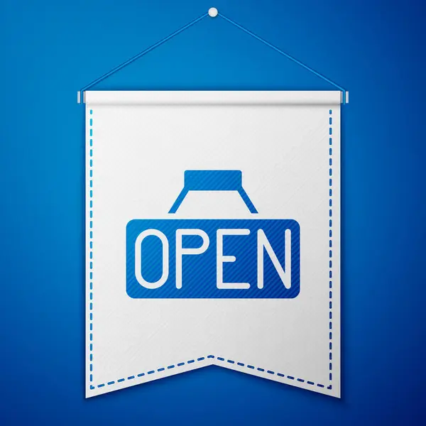 Panneau Suspendu Bleu Avec Texte Icône Porte Ouverte Isolée Sur — Image vectorielle