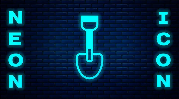 Brilhante Neon Shovel Brinquedo Ícone Isolado Fundo Parede Tijolo Vetor —  Vetores de Stock