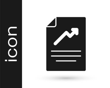 Grafik grafik simgesine sahip Siyah Belge beyaz arkaplanda izole edildi. Metin dosya simgesini rapor et. Muhasebe tabelası. Denetim, analiz, planlama. Vektör.