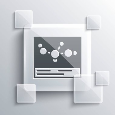 Gri arkaplanda gri kimyasal formül ikonu izole edildi. Yenilikçi tıp, sağlık, araştırma ve bilim için soyut altıgen. Kare cam paneller. Vektör.