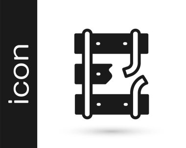 Beyaz arka planda izole edilmiş bir demiryolu ikonu üzerindeki siyah ya da çatlak raylar. Vektör.