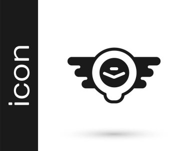 Siyah Havacılık amblem simgesi beyaz arkaplanda izole edildi. Askeri ve sivil havacılık simgeleri. Uçan amblem, kartal kanadı ve kanatlı çerçeve. Vektör.