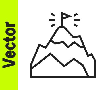 Beyaz arkaplanda izole edilmiş siyah çizgi dağları. Zaferin ya da başarının sembolü. Gol başarısı. Vektör.