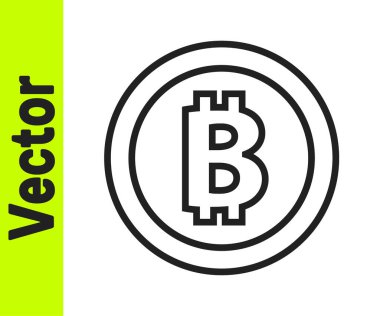 Siyah çizgi kripto para birimi Bitcoin simgesi beyaz arka planda izole edildi. Madeni para. Engelleme zinciri tabanlı şifreli para birimi. Vektör.