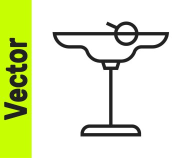 Beyaz arka planda izole edilmiş limon ikonu olan siyah çizgili Margarita kokteyli. Vektör.