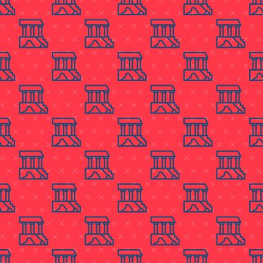 Atina, Akropolis, Yunanistan 'dan mavi çizgi Parthenon kırmızı arkaplanda pürüzsüz desen izole etti. Antik Yunan ulusal simgesi. Vektör.