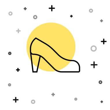 Beyaz arka planda izole edilmiş yüksek topuklu kadın ayakkabısı. Rastgele dinamik şekiller. Vektör.