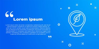 Mavi arkaplanda yaprak simgesi olan beyaz çizgi konumu. Çevre enerjisi kavramı. Alternatif enerji kavramı. Vektör.