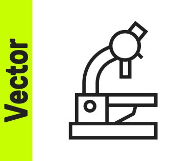 Siyah çizgi mikroskop simgesi beyaz arkaplanda izole edildi. Kimya, ilaç aleti, mikrobiyoloji büyütme aracı. Vektör.