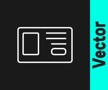 Siyah arkaplanda beyaz çizgi tanımlama simgesi var. Sunum için, şirketin kimliği için, reklam için kullanılabilir. Vektör.