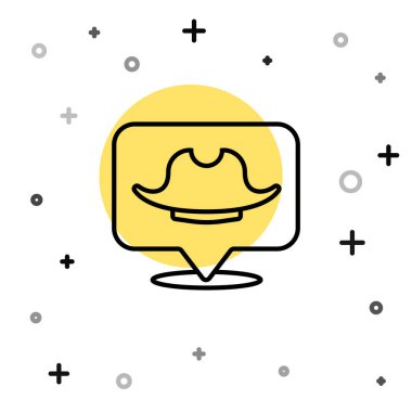 Siyah çizgi konum korsan simgesi beyaz arka planda izole edildi. Rastgele dinamik şekiller. Vektör.