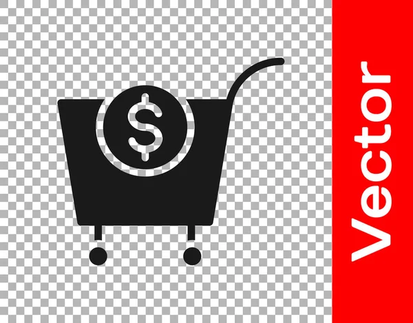 Carrito Compras Negro Símbolo Dólar Icono Aislado Sobre Fondo Transparente — Archivo Imágenes Vectoriales