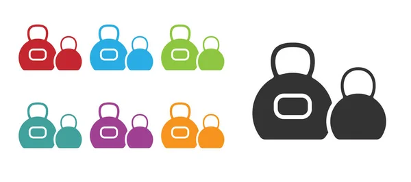 Schwarzes Kettlebell Symbol Isoliert Auf Weißem Hintergrund Sportgeräte Setzen Sie — Stockvektor