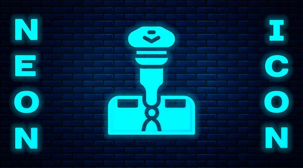 Glowing Neon Pilot Icon Isolated Brick Wall Background Vector — Stock Vector