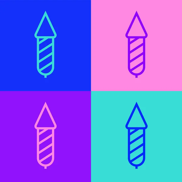 Pop Art Line Vuurwerk Raket Pictogram Geïsoleerd Kleur Achtergrond Het — Stockvector