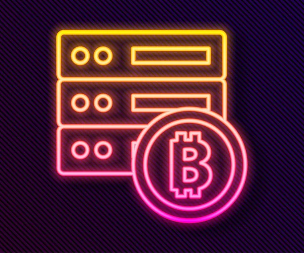 Leuchtendes Neon Line Server Bitcoin Symbol Isoliert Auf Schwarzem Hintergrund — Stockvektor