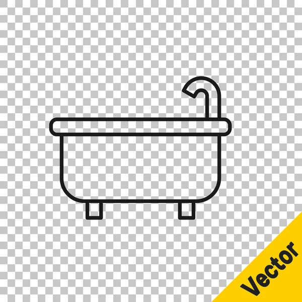 Schwarze Linie Badewannen Symbol Isoliert Auf Transparentem Hintergrund Vektor — Stockvektor