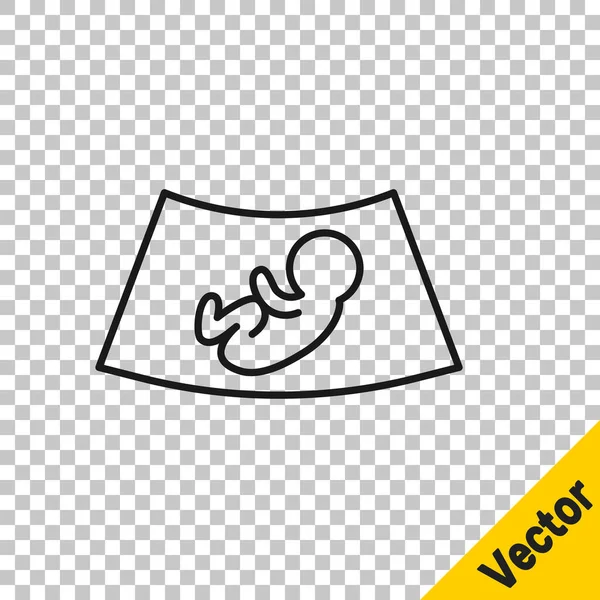 Black Line Ultrasound Baby Icon Isolated Transparent Background Fetus Vector — Stock Vector