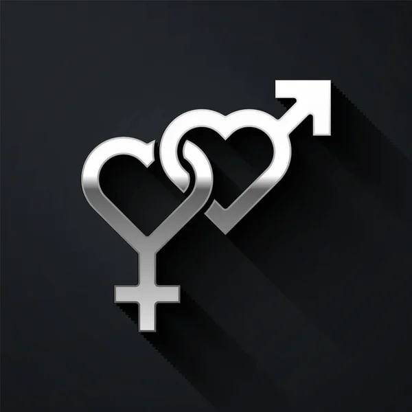 Silver Gender Icon Isolated Black Background Symbols Men Women Sex — Stock Vector