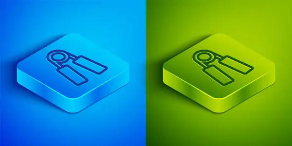 Isometric line Sport expander icon isolated on blue and green background. Sport equipment. Square button. Vector. — Stock Illustration Isometric Line Sport Expander Icon Isolated Blue Green Background Sport Royalty Free Stock Vectors