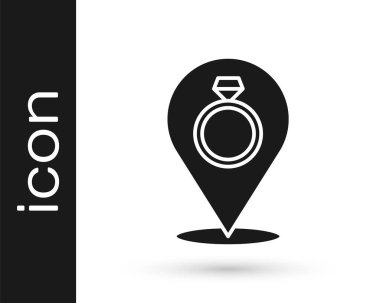 Siyah alyans simgesi beyaz arkaplanda izole edilmiş. Gelin ve damat mücevher tabelası. Evlilik sembolü. Elmas yüzük. Vektör.