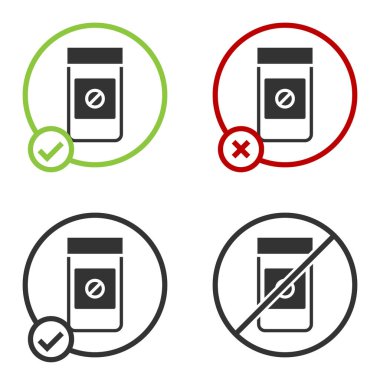 Siyah spor doping, beyaz arka planda izole edilmiş anabolik uyuşturucu ikonu. Anabolik steroid tableti. Haplar kavanozda. Çember düğmesi. Vektör.