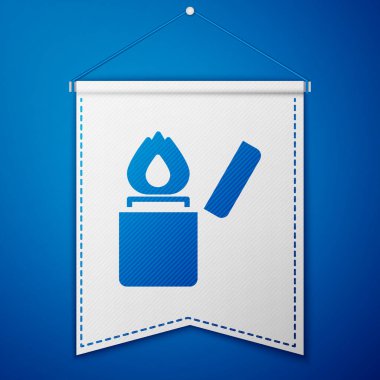 Blue Lighter icon isolated on blue background. White pennant template. Vector. clipart