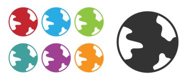 Siyah Dünya ikonu beyaz arkaplanda izole edildi. Yerküreye iğnele. Simgeleri renklendirin. Vektör.