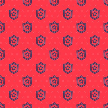 Mavi çizgi polis rozeti ikonu kırmızı arka planda izole edilmiş kusursuz desen. Şerif rozeti. Yıldız sembollü kalkan. Vektör.