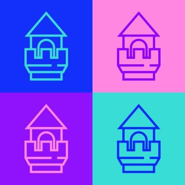 Pop Art Line Castle kulesi simgesi renk arkaplanında izole edildi. Kale işareti. Vektör.