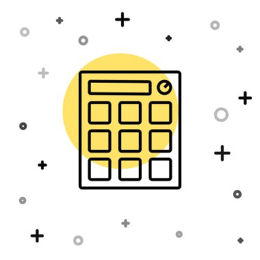 Siyah çizgi Drum makinesi müzik yapımcısı ikonu beyaz arka planda izole edildi. Rastgele dinamik şekiller. Vektör.