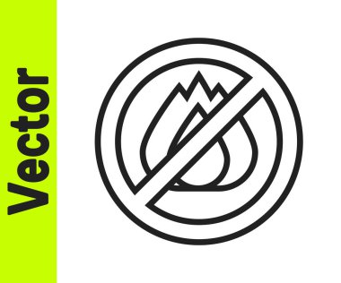 Beyaz arkaplanda siyah çizgi yok. Ateş simgesi yok. Yangın yasağı ve yasak. Vektör.