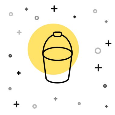 Beyaz arka planda siyah çizgi ateş kovası simgesi izole edildi. Metal kova boş ya da ateşle savaşmak için su var. Rastgele dinamik şekiller. Vektör.