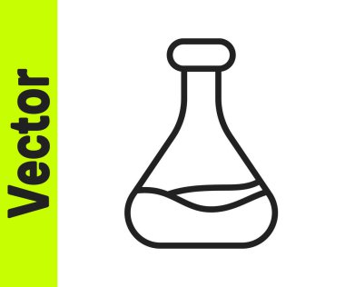 Siyah çizgi test tüpü ve beyaz arka planda izole edilmiş matara simgesi. Kimyasal laboratuvar testi. Laboratuvar camları. Vektör.