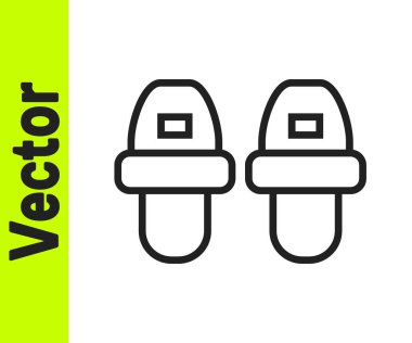 Beyaz arka planda siyah çizgili otel terlikleri ikonu var. Parmak arası terlik işareti. Vektör.