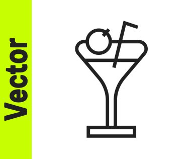 Siyah çizgi martini cam ikonu beyaz arka planda izole edilmiş. Kokteyl ikonu. Şarap kadehi ikonu. Vektör.