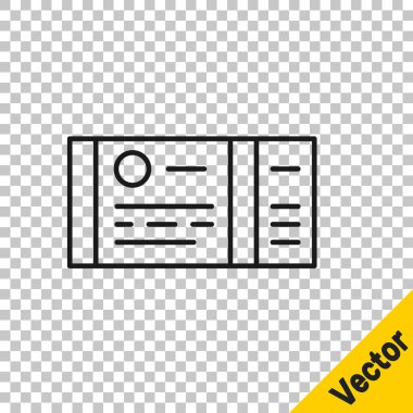 Siyah hat tren bileti simgesi şeffaf arkaplanda izole edildi. Demiryolu ile seyahat et. Vektör.