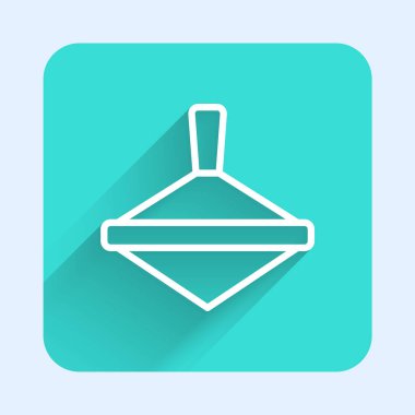 Beyaz çizgi Whirligig oyuncak ikonu uzun gölgeli izole. Yeşil kare düğmesi. Vektör.