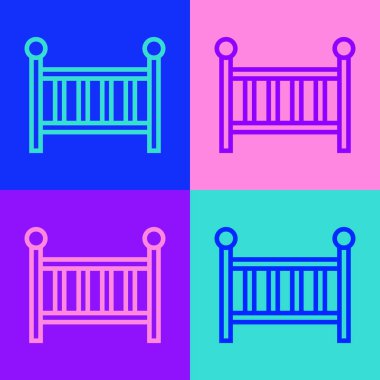 Pop Art Line Bebek Beşiği beşik yatak ikonu renk arkaplanında izole. Vektör.