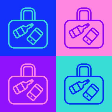 Seyahat simgesi için Pop Art Line Bavulu renk arkaplanında izole edildi. Seyahat bagaj tabelası. Seyahat bagaj ikonu. Vektör.