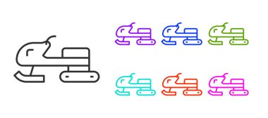 Beyaz arkaplanda siyah çizgi kar aracı simgesi izole edildi. Kar arabası işareti. Olağanüstü bir spor. Simgeleri renklendirin. Vektör.