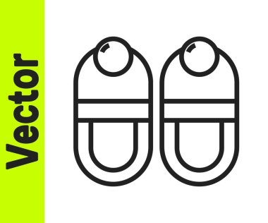 Beyaz arkaplanda siyah çizgili terlik simgesi var. Parmak arası terlik işareti. Vektör.