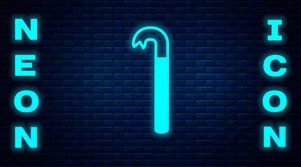Glödande Neon Crowbar Ikon Isolerad Tegel Vägg Bakgrund Vektor Illustration — Stock vektor