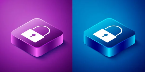 Isométrique Icône Verrouillage Isolé Sur Fond Bleu Violet Panneau Cadenas — Image vectorielle