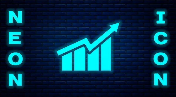 Świecący Neon Wzrost Finansowy Ikona Wzrost Izolowany Ceglanym Tle Ściany — Wektor stockowy