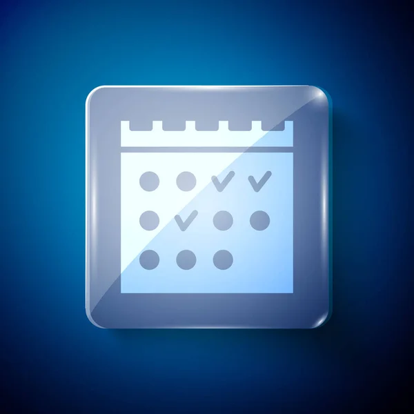 Icône Calendrier Réservation Hôtel Blanc Isolé Sur Fond Bleu Panneaux — Image vectorielle