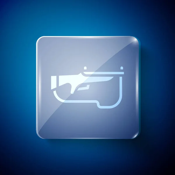 Weißes Biathlongewehr Symbol Auf Blauem Hintergrund Skigewehr Quadratische Glasscheiben Vektor — Stockvektor